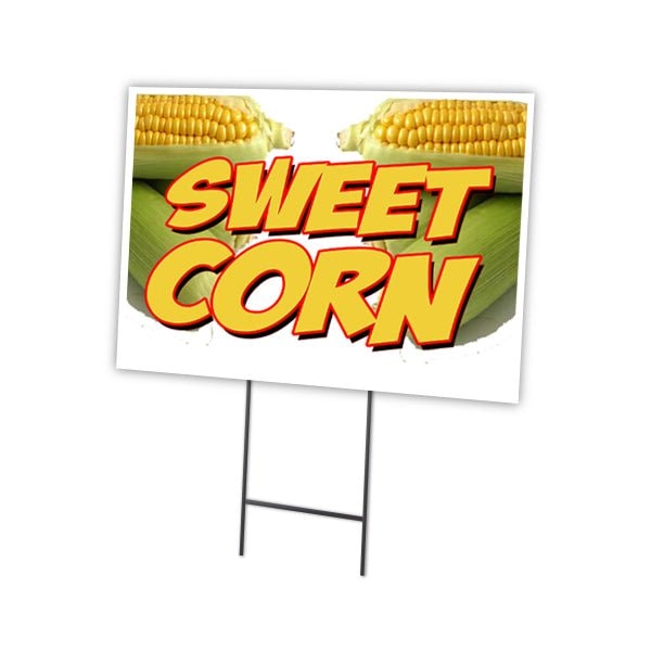 Sweet Corn Yard Sign & Stake outdoor plastic coroplast window, C-1824-DS-Sweet Corn